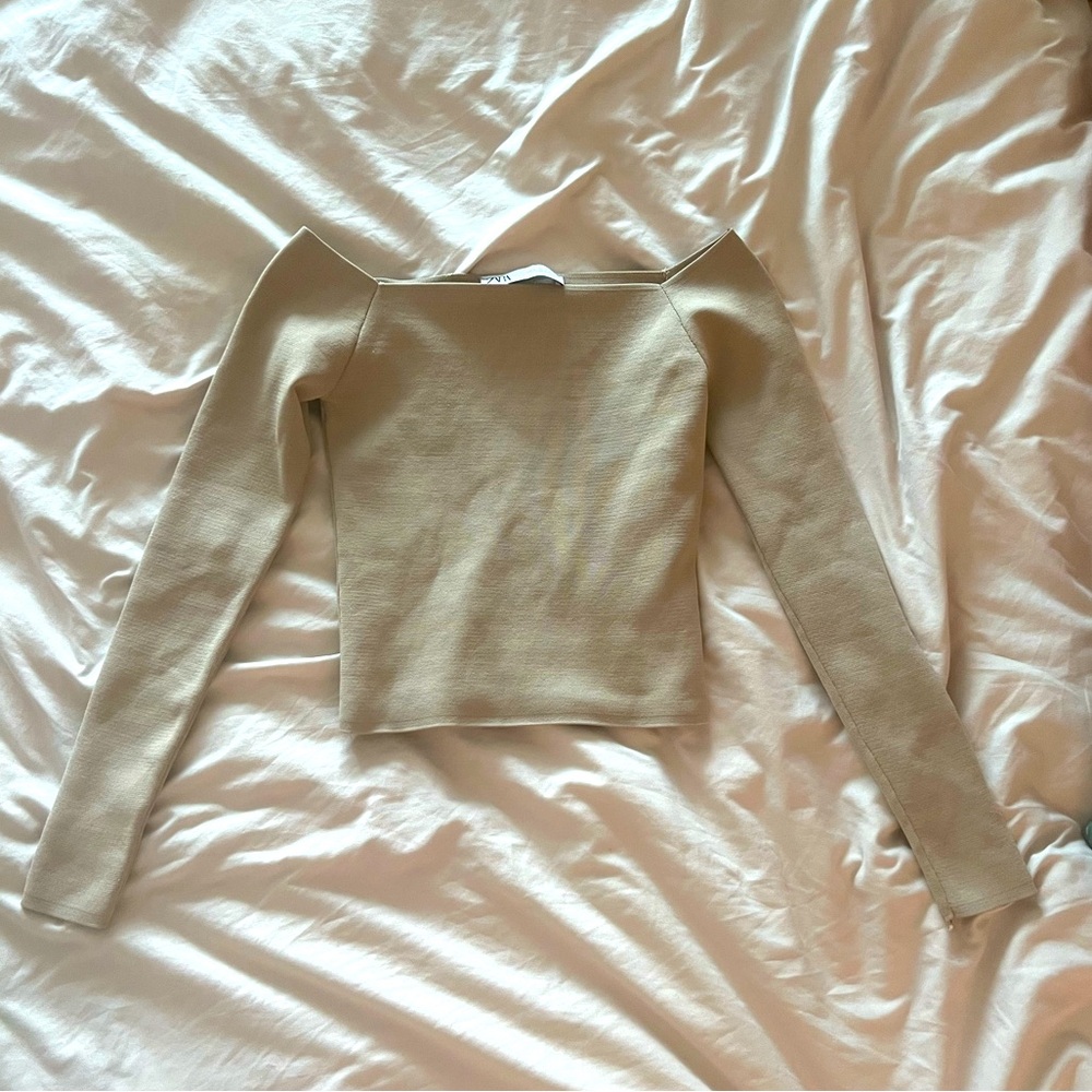Zara Beige Off The Shoulder Top
